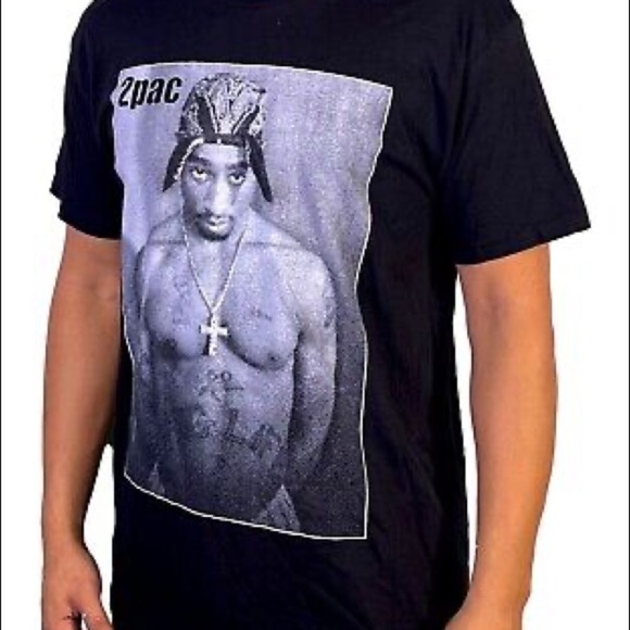 TUPAC SHAKUR Rapper Hip Hop Portrait Graphic Tee T-Shirt Size Small Black & Grey - Picture 7 of 7